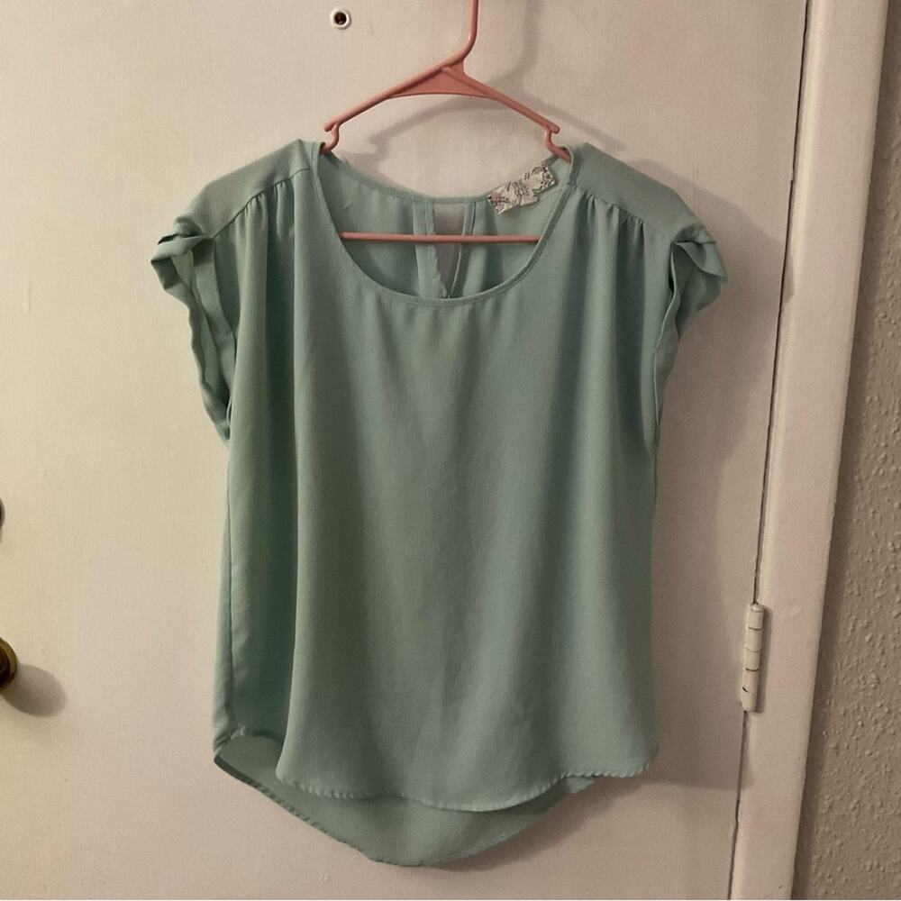 Pink Rose Mint Green Gathered Cap Sleeve Blouse M Boho Classic Fairycore Pastel